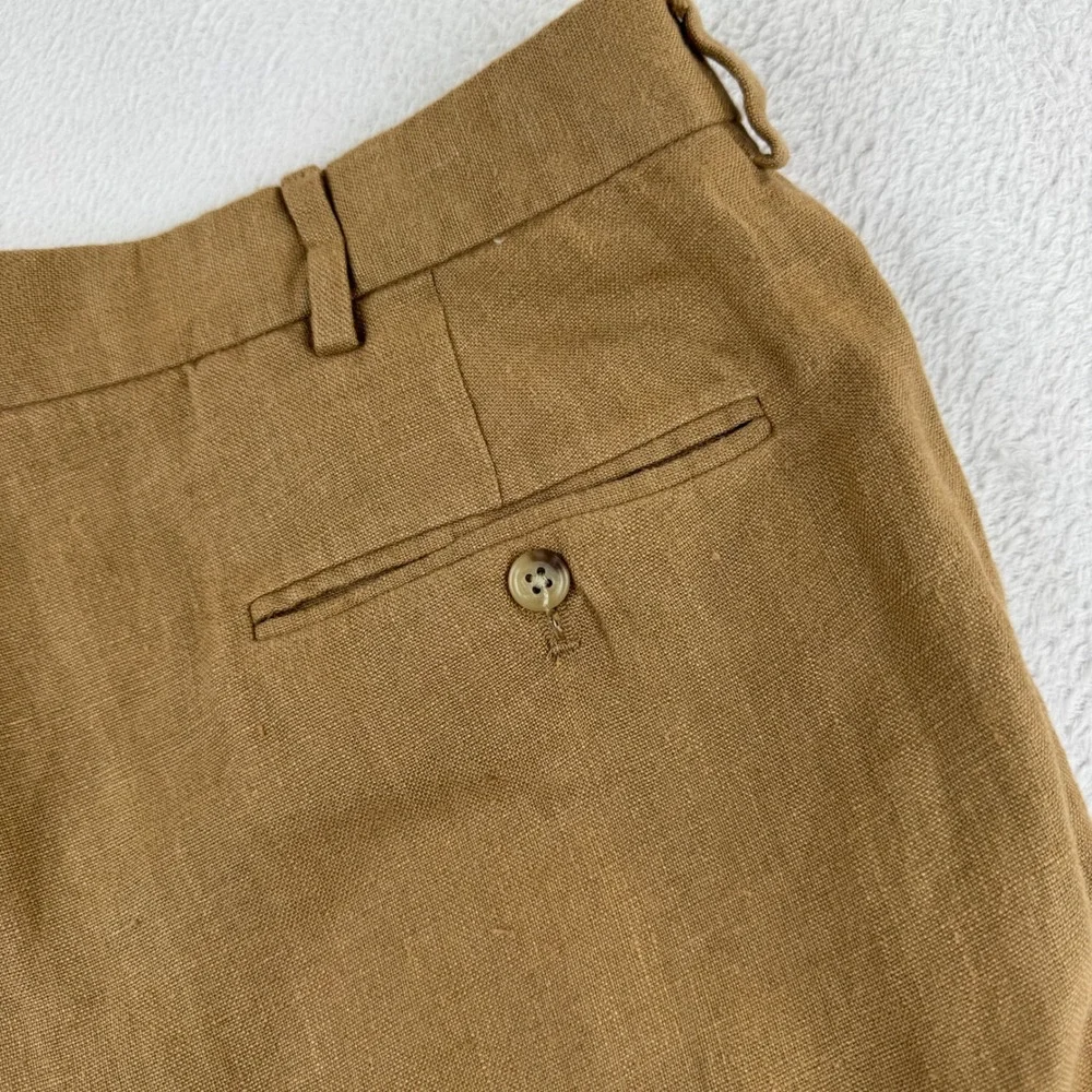 Vintage Polo Ralph Lauren Linen Trousers Mens 38x32 Tan Brown Pleated Cuff Pants